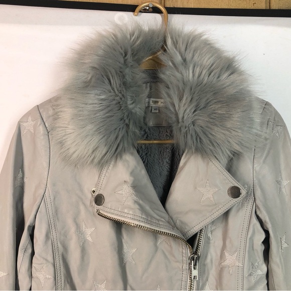 Samantha Sipos Biker Jacket Size XS Leather Seeing Stars Leather Faux Fur Gray - Picture 2 of 9